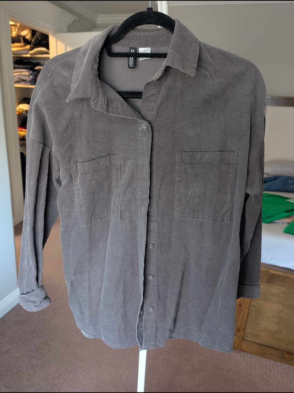 Corduroy Button-Up Shirt in Dusky Gray